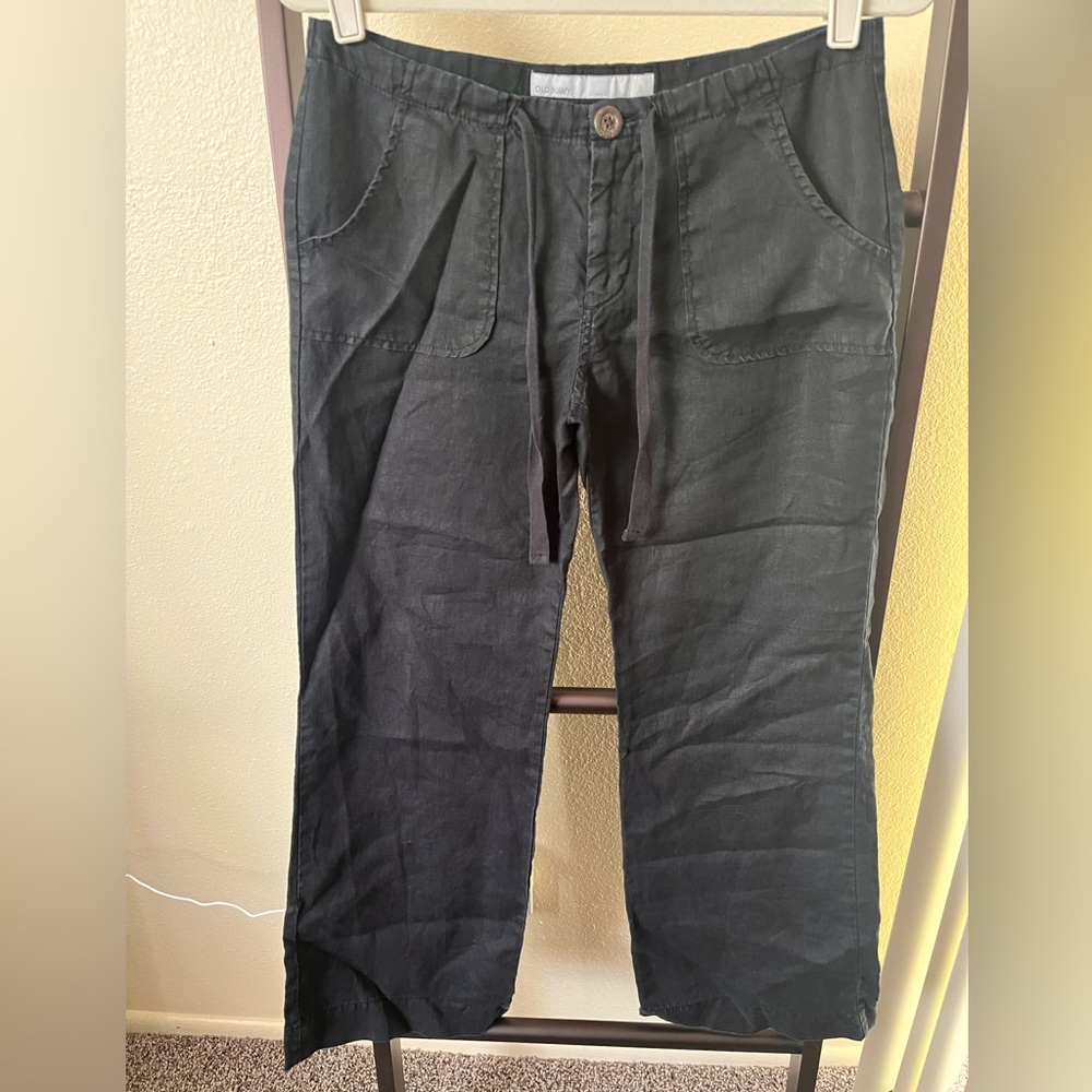 Old Navy Black Linen Drawstring Mid-Rise Pants